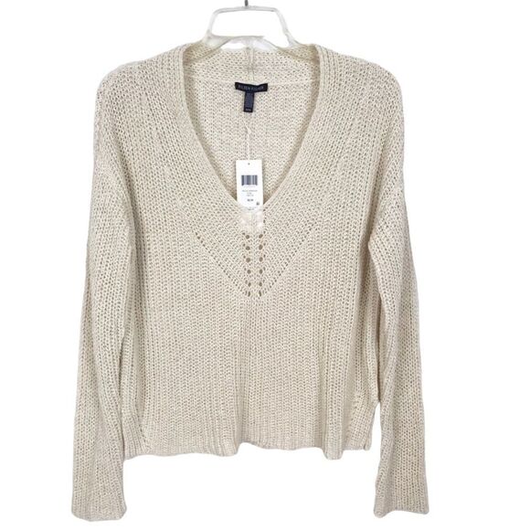 EILEEN FISHER V-Neck, Long-Sleeve, Textured, Cotton/Linen sweater; large, NWT - Picture 3 of 10